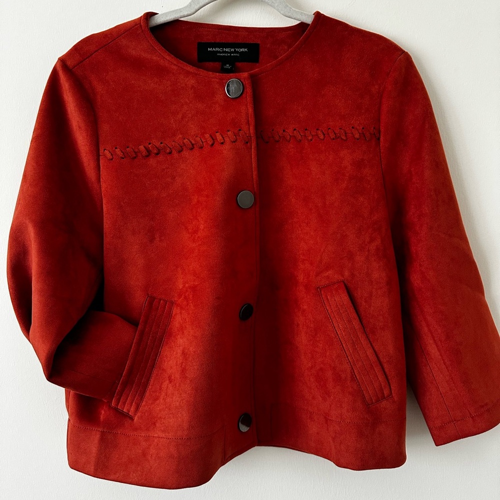 Marc New York Faux Suede Jacket M Burnt Orange Red Statement Spring/Fall Jacket